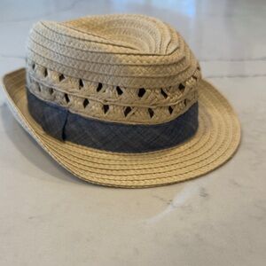 Stylish Tan and Blue Fedora Hat for a Baby